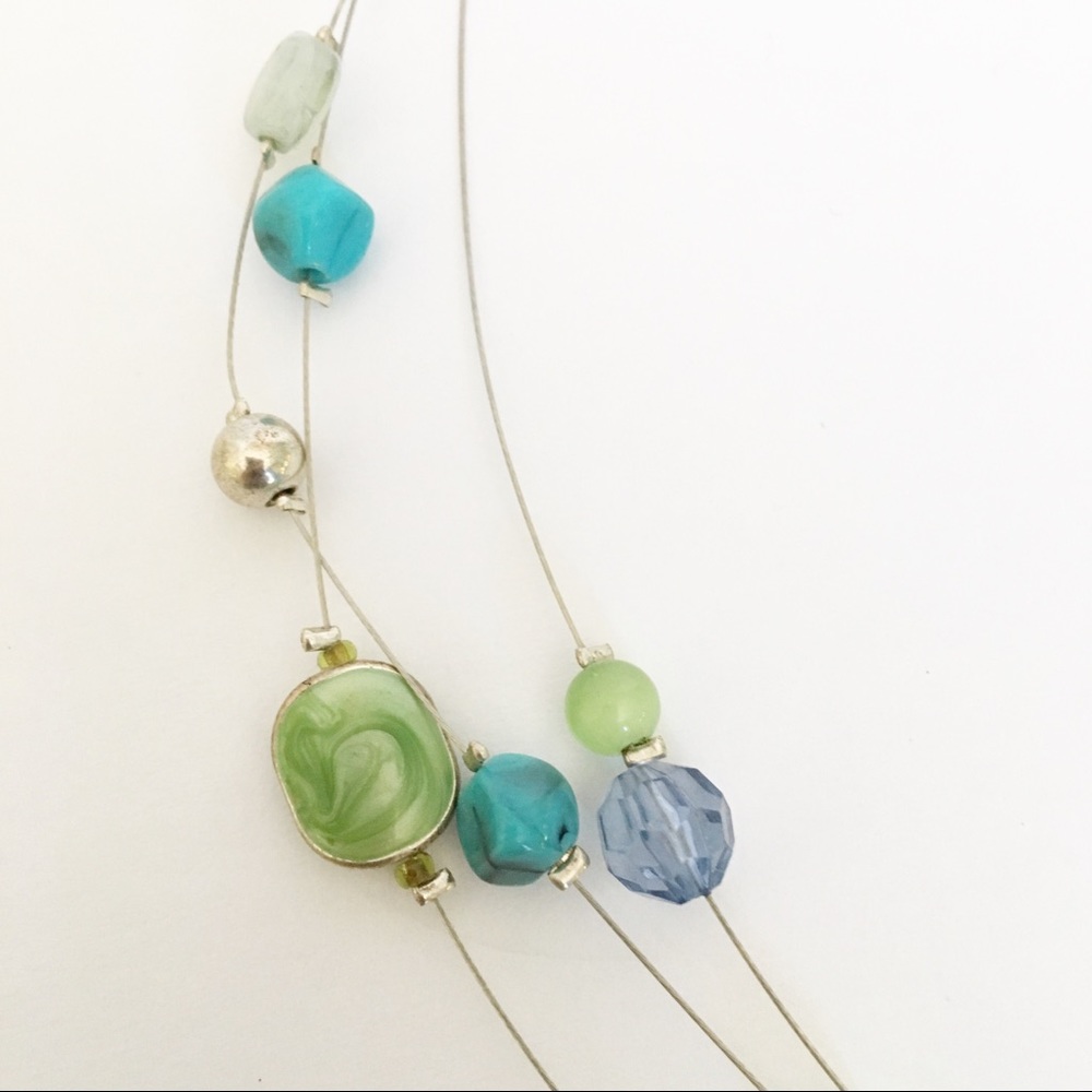 Necklace and Earrings Set Blue Green Beads